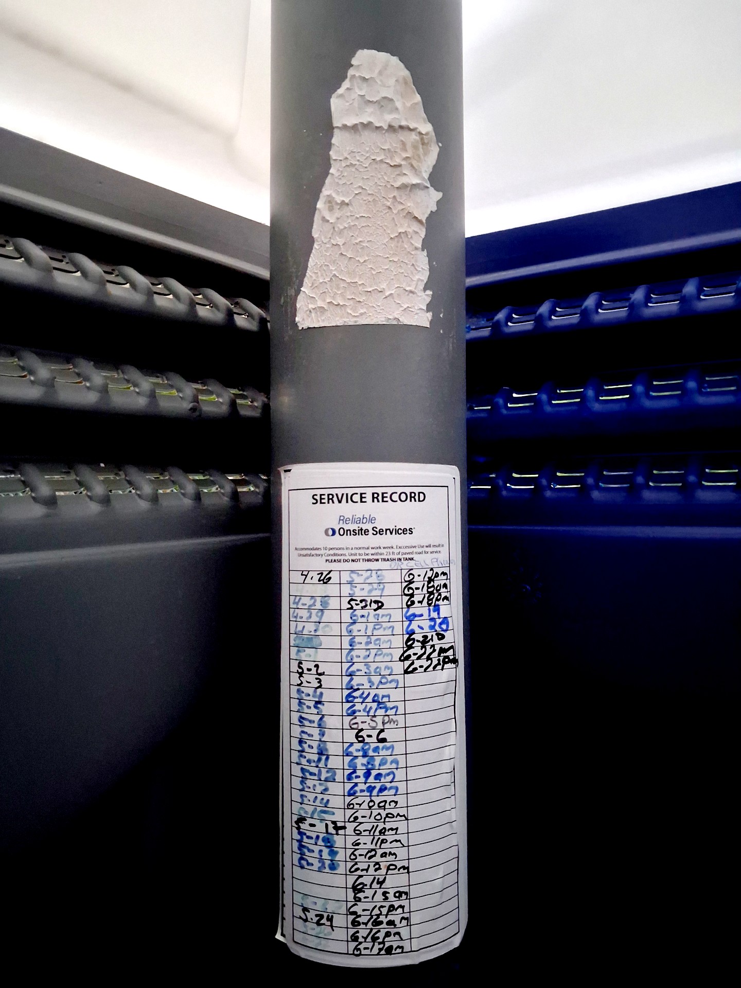the cleaning schedule of a cellphone parking lot portable toilet